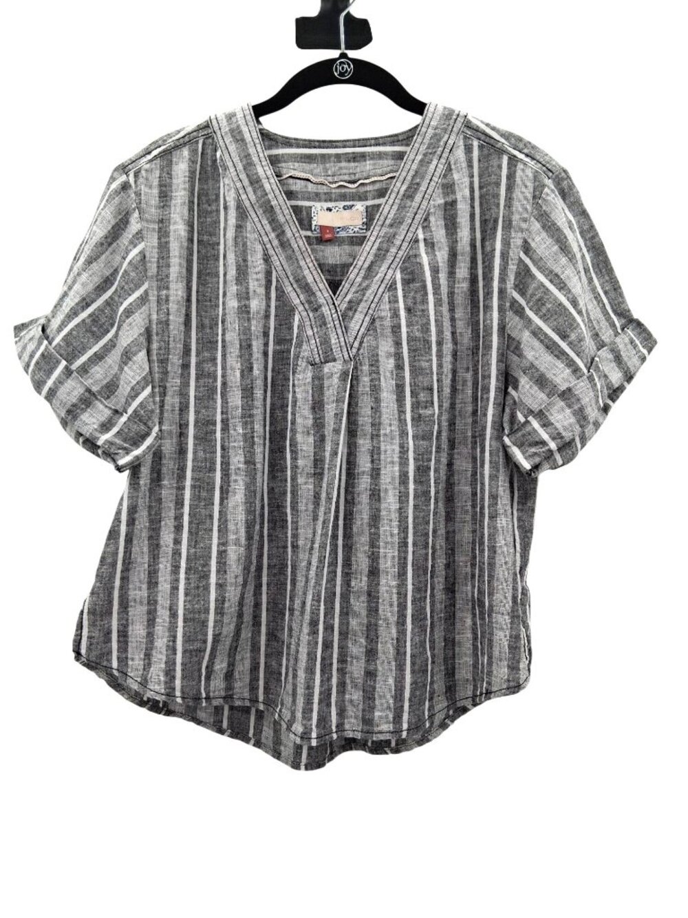 Anthropologie Pilcro Striped Linen Blend Henley Short Sleeve Top Small